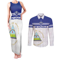 Custom Nicaragua Football Couples Matching Tank Maxi Dress and Long Sleeve Button Shirt La Azul y Blanco - Wonder Print Shop