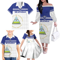 Custom Nicaragua Football Family Matching Off The Shoulder Long Sleeve Dress and Hawaiian Shirt La Azul y Blanco - Wonder Print Shop