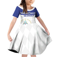 Custom Nicaragua Football Family Matching Off Shoulder Short Dress and Hawaiian Shirt La Azul y Blanco - Wonder Print Shop