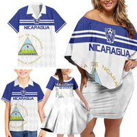 Custom Nicaragua Football Family Matching Off Shoulder Short Dress and Hawaiian Shirt La Azul y Blanco - Wonder Print Shop