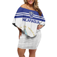 Custom Nicaragua Football Family Matching Off Shoulder Short Dress and Hawaiian Shirt La Azul y Blanco - Wonder Print Shop