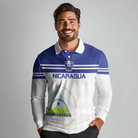 Custom Nicaragua Football Long Sleeve Polo Shirt La Azul y Blanco - Wonder Print Shop