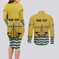 Personalized Lisbon Portugal Couples Matching Long Sleeve Bodycon Dress and Long Sleeve Button Shirt Flag Style - Wonder Print Shop