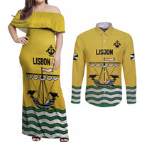 Personalized Lisbon Portugal Couples Matching Off Shoulder Maxi Dress and Long Sleeve Button Shirt Flag Style - Wonder Print Shop