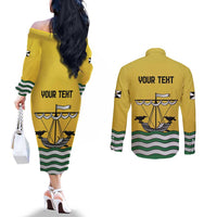 Personalized Lisbon Portugal Couples Matching Off The Shoulder Long Sleeve Dress and Long Sleeve Button Shirt Flag Style - Wonder Print Shop