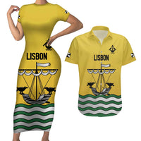 Personalized Lisbon Portugal Couples Matching Short Sleeve Bodycon Dress and Hawaiian Shirt Flag Style - Wonder Print Shop