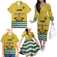 Personalized Lisbon Portugal Family Matching Off The Shoulder Long Sleeve Dress and Hawaiian Shirt Flag Style - Wonder Print Shop