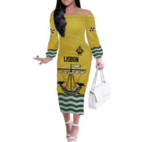 Personalized Lisbon Portugal Family Matching Off The Shoulder Long Sleeve Dress and Hawaiian Shirt Flag Style - Wonder Print Shop