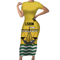 Personalized Lisbon Portugal Short Sleeve Bodycon Dress Flag Style - Wonder Print Shop