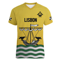 Personalized Lisbon Portugal Women V-Neck T-Shirt Flag Style - Wonder Print Shop