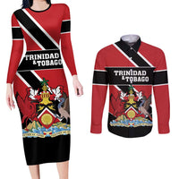 Custom Trinidad and Tobago Couples Matching Long Sleeve Bodycon Dress and Long Sleeve Button Shirt Together We Aspire Together We Achieve - Wonder Print Shop