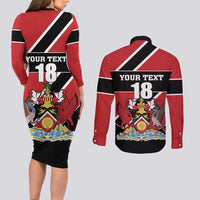 Custom Trinidad and Tobago Couples Matching Long Sleeve Bodycon Dress and Long Sleeve Button Shirt Together We Aspire Together We Achieve - Wonder Print Shop