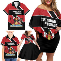 Custom Trinidad and Tobago Family Matching Off Shoulder Short Dress and Hawaiian Shirt Together We Aspire Together We Achieve - Wonder Print Shop