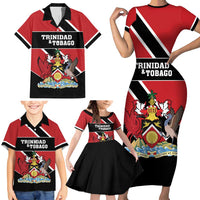 Custom Trinidad and Tobago Family Matching Short Sleeve Bodycon Dress and Hawaiian Shirt Together We Aspire Together We Achieve - Wonder Print Shop