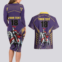Custom Trinidad and Tobago Cricket Couples Matching Long Sleeve Bodycon Dress and Hawaiian Shirt Go Champion Knight Riders - Wonder Print Shop