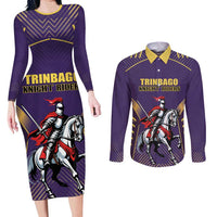 Custom Trinidad and Tobago Cricket Couples Matching Long Sleeve Bodycon Dress and Long Sleeve Button Shirt Go Champion Knight Riders - Wonder Print Shop