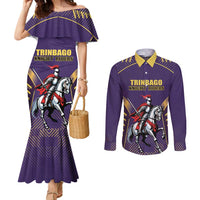 Custom Trinidad and Tobago Cricket Couples Matching Mermaid Dress and Long Sleeve Button Shirt Go Champion Knight Riders - Wonder Print Shop