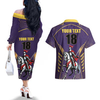 Custom Trinidad and Tobago Cricket Couples Matching Off The Shoulder Long Sleeve Dress and Hawaiian Shirt Go Champion Knight Riders - Wonder Print Shop
