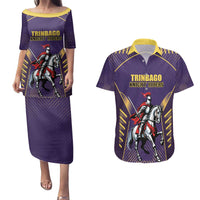 Custom Trinidad and Tobago Cricket Couples Matching Puletasi and Hawaiian Shirt Go Champion Knight Riders - Wonder Print Shop