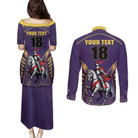 Custom Trinidad and Tobago Cricket Couples Matching Puletasi and Long Sleeve Button Shirt Go Champion Knight Riders - Wonder Print Shop