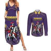Custom Trinidad and Tobago Cricket Couples Matching Summer Maxi Dress and Long Sleeve Button Shirt Go Champion Knight Riders - Wonder Print Shop