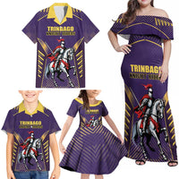 Custom Trinidad and Tobago Cricket Family Matching Off Shoulder Maxi Dress and Hawaiian Shirt Go Champion Knight Riders - Wonder Print Shop