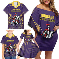 Custom Trinidad and Tobago Cricket Family Matching Off Shoulder Short Dress and Hawaiian Shirt Go Champion Knight Riders - Wonder Print Shop