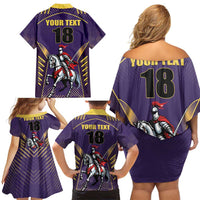 Custom Trinidad and Tobago Cricket Family Matching Off Shoulder Short Dress and Hawaiian Shirt Go Champion Knight Riders - Wonder Print Shop