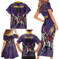 Custom Trinidad and Tobago Cricket Family Matching Short Sleeve Bodycon Dress and Hawaiian Shirt Go Champion Knight Riders - Wonder Print Shop
