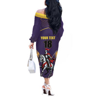 Custom Trinidad and Tobago Cricket Off The Shoulder Long Sleeve Dress Go Champion Knight Riders - Wonder Print Shop
