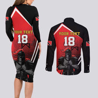Custom Trinidad and Tobago Cricket Knight Riders Couples Matching Long Sleeve Bodycon Dress and Long Sleeve Button Shirt Go Champion - Wonder Print Shop