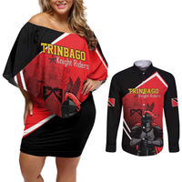 Custom Trinidad and Tobago Cricket Knight Riders Couples Matching Off Shoulder Short Dress and Long Sleeve Button Shirt Go Champion - Wonder Print Shop