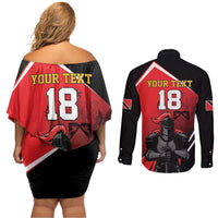 Custom Trinidad and Tobago Cricket Knight Riders Couples Matching Off Shoulder Short Dress and Long Sleeve Button Shirt Go Champion - Wonder Print Shop