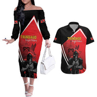 Custom Trinidad and Tobago Cricket Knight Riders Couples Matching Off The Shoulder Long Sleeve Dress and Hawaiian Shirt Go Champion - Wonder Print Shop