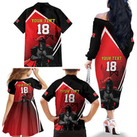 Custom Trinidad and Tobago Cricket Knight Riders Family Matching Off The Shoulder Long Sleeve Dress and Hawaiian Shirt Go Champion - Wonder Print Shop