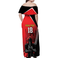 Custom Trinidad and Tobago Cricket Knight Riders Family Matching Off Shoulder Maxi Dress and Hawaiian Shirt Go Champion - Wonder Print Shop
