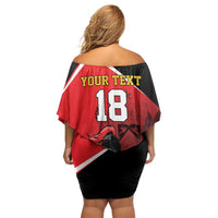 Custom Trinidad and Tobago Cricket Knight Riders Family Matching Off Shoulder Short Dress and Hawaiian Shirt Go Champion - Wonder Print Shop