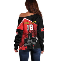 Custom Trinidad and Tobago Cricket Knight Riders Off Shoulder Sweater Go Champion - Wonder Print Shop
