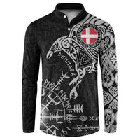 Denmark Viking Ravens Button Sweatshirt Vegvisir Runes Pattern - Wonder Print Shop