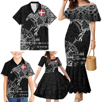Denmark Viking Ravens Family Matching Mermaid Dress and Hawaiian Shirt Vegvisir Runes Pattern - Wonder Print Shop
