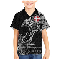 Denmark Viking Ravens Family Matching Mermaid Dress and Hawaiian Shirt Vegvisir Runes Pattern - Wonder Print Shop