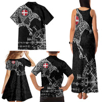 Denmark Viking Ravens Family Matching Tank Maxi Dress and Hawaiian Shirt Vegvisir Runes Pattern - Wonder Print Shop