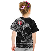 Denmark Viking Ravens Kid T Shirt Vegvisir Runes Pattern - Wonder Print Shop