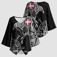 Denmark Viking Ravens Kimono Sleeve Blouse Vegvisir Runes Pattern - Wonder Print Shop