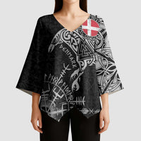 Denmark Viking Ravens Kimono Sleeve Blouse Vegvisir Runes Pattern - Wonder Print Shop