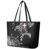 Denmark Viking Ravens Leather Tote Bag Vegvisir Runes Pattern - Wonder Print Shop