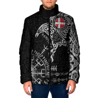 Denmark Viking Ravens Padded Jacket Vegvisir Runes Pattern - Wonder Print Shop
