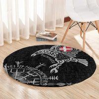 Denmark Viking Ravens Round Carpet Vegvisir Runes Pattern - Wonder Print Shop