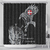Denmark Viking Ravens Shower Curtain Vegvisir Runes Pattern - Wonder Print Shop