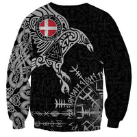 Denmark Viking Ravens Sweatshirt Vegvisir Runes Pattern - Wonder Print Shop